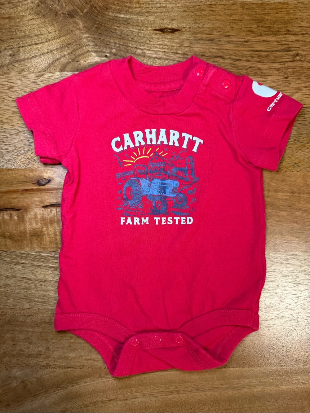Carhartt Red 'Farm Tested' Baby Onesie